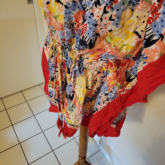 Floral Batwing Kaftan Blouse Red Trim Waist Tie Charter Club XXL 2X - Picture 3 of 9